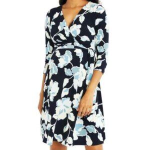 A Pea In The Pod Blue Floral Maternity Faux Wrap Dress
